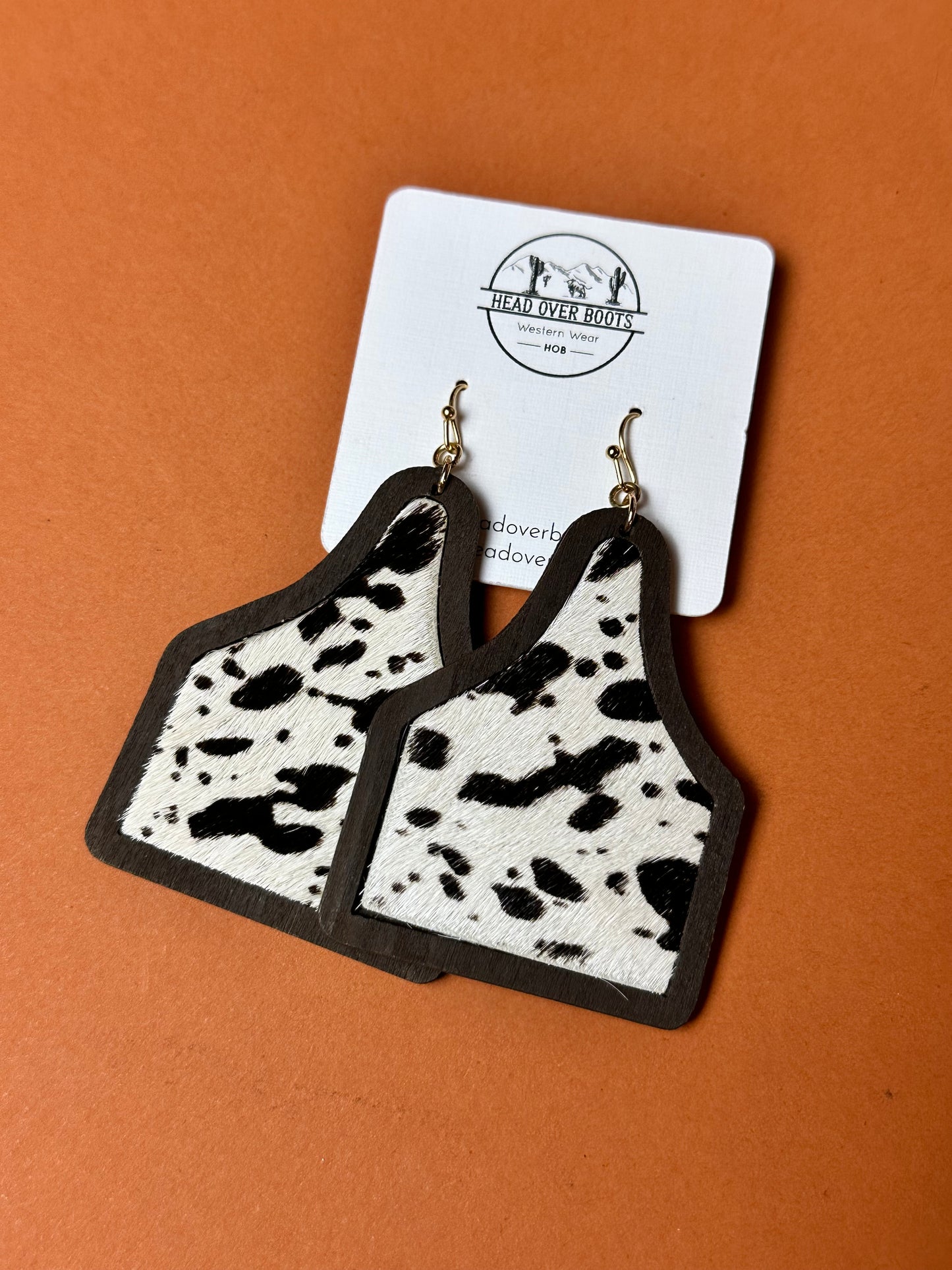 Black Cow Cattle Tag Earrings