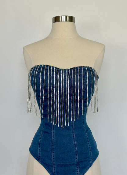 Rhinestone Denim Bodysuit