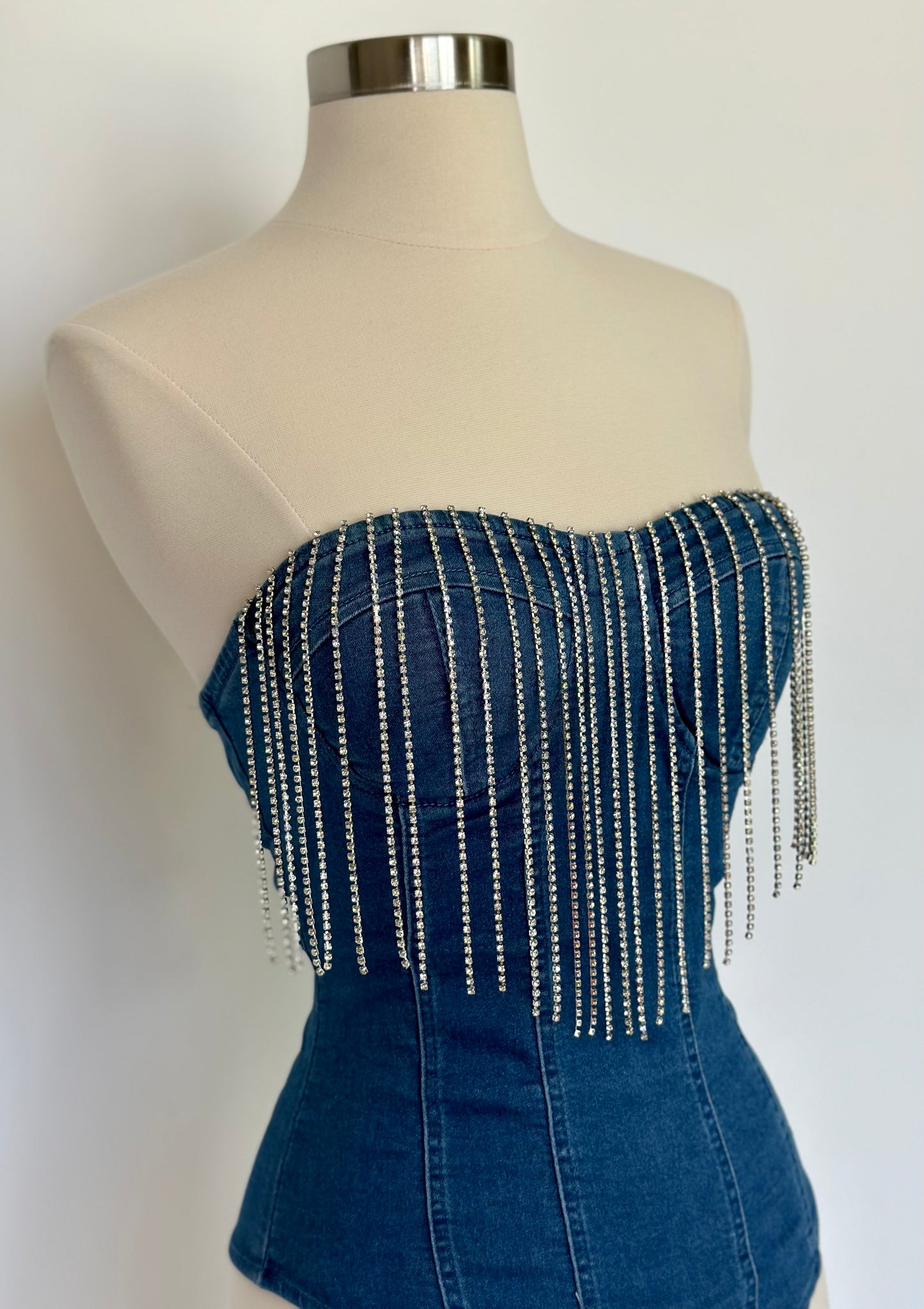 Rhinestone Denim Bodysuit