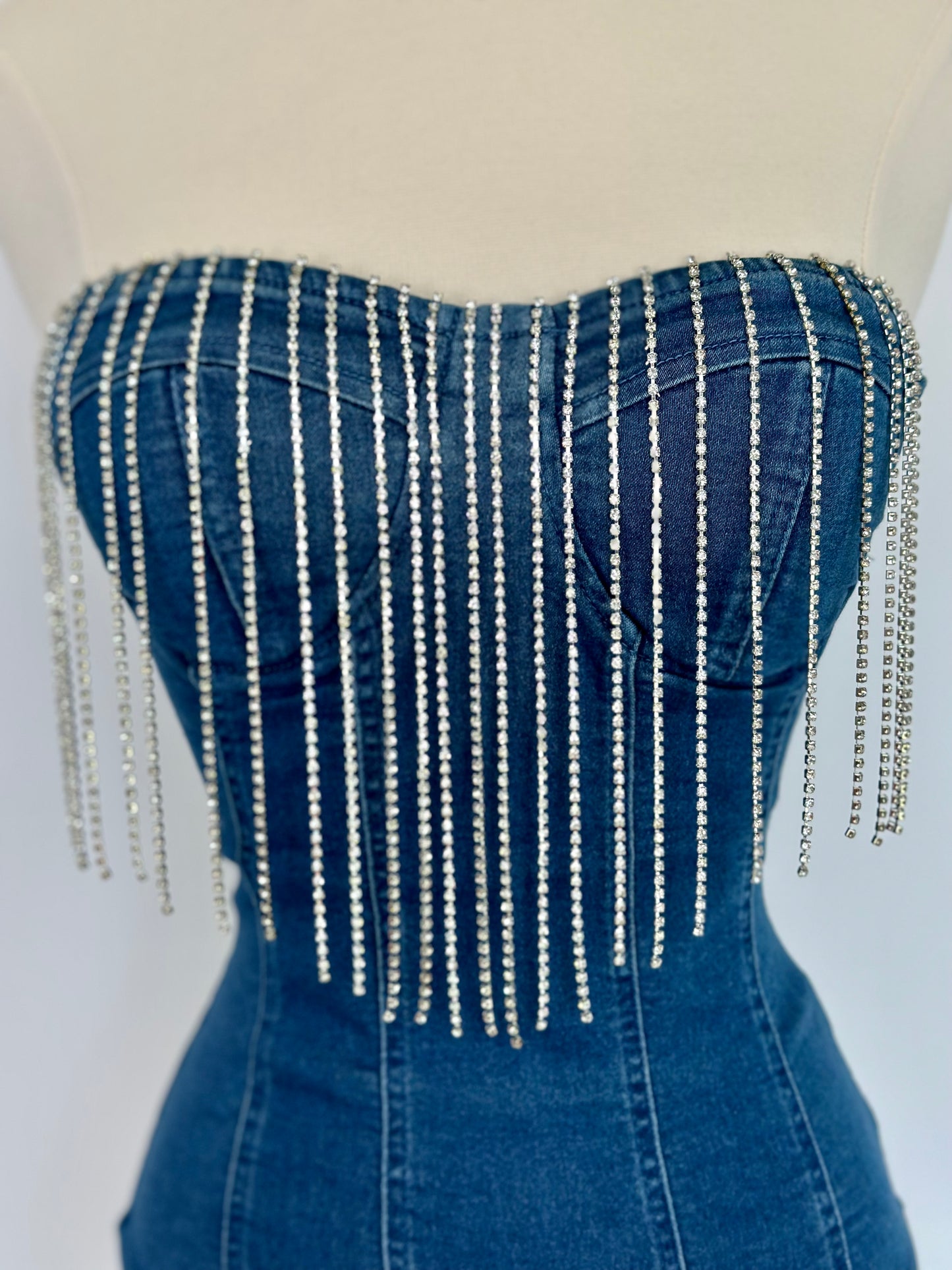 Rhinestone Denim Bodysuit