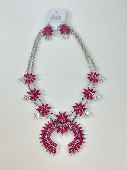 Fuchsia Squash Blossom Necklace and Earring Set