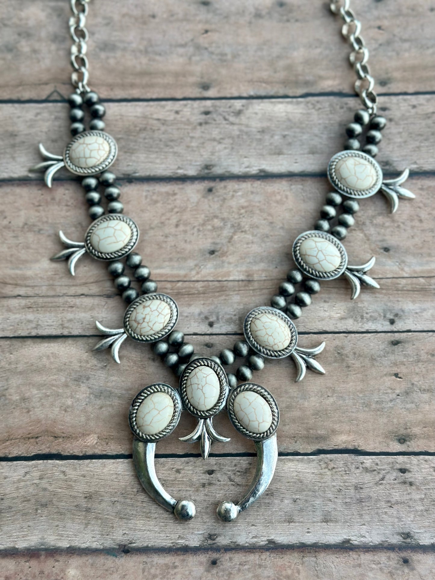 White Stone Squash Necklace and Earring Set