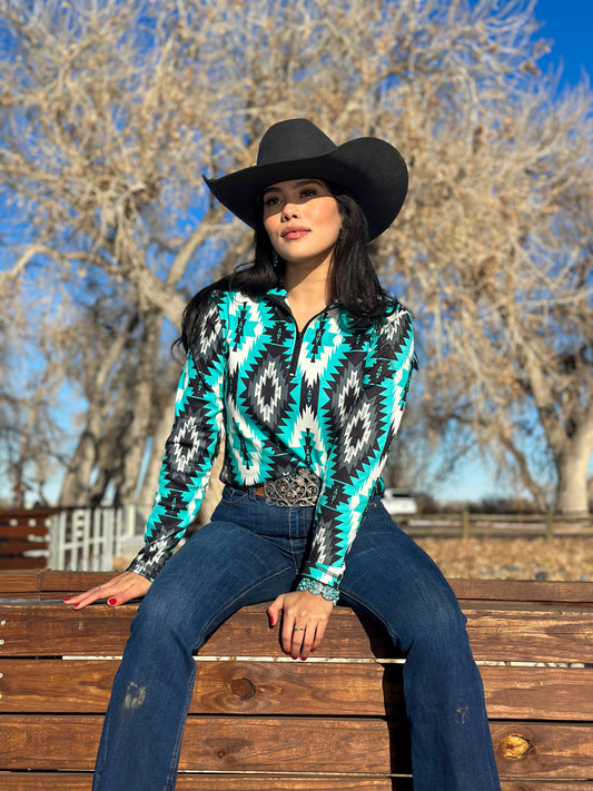 Turquoise Aztec Pullover Jacket