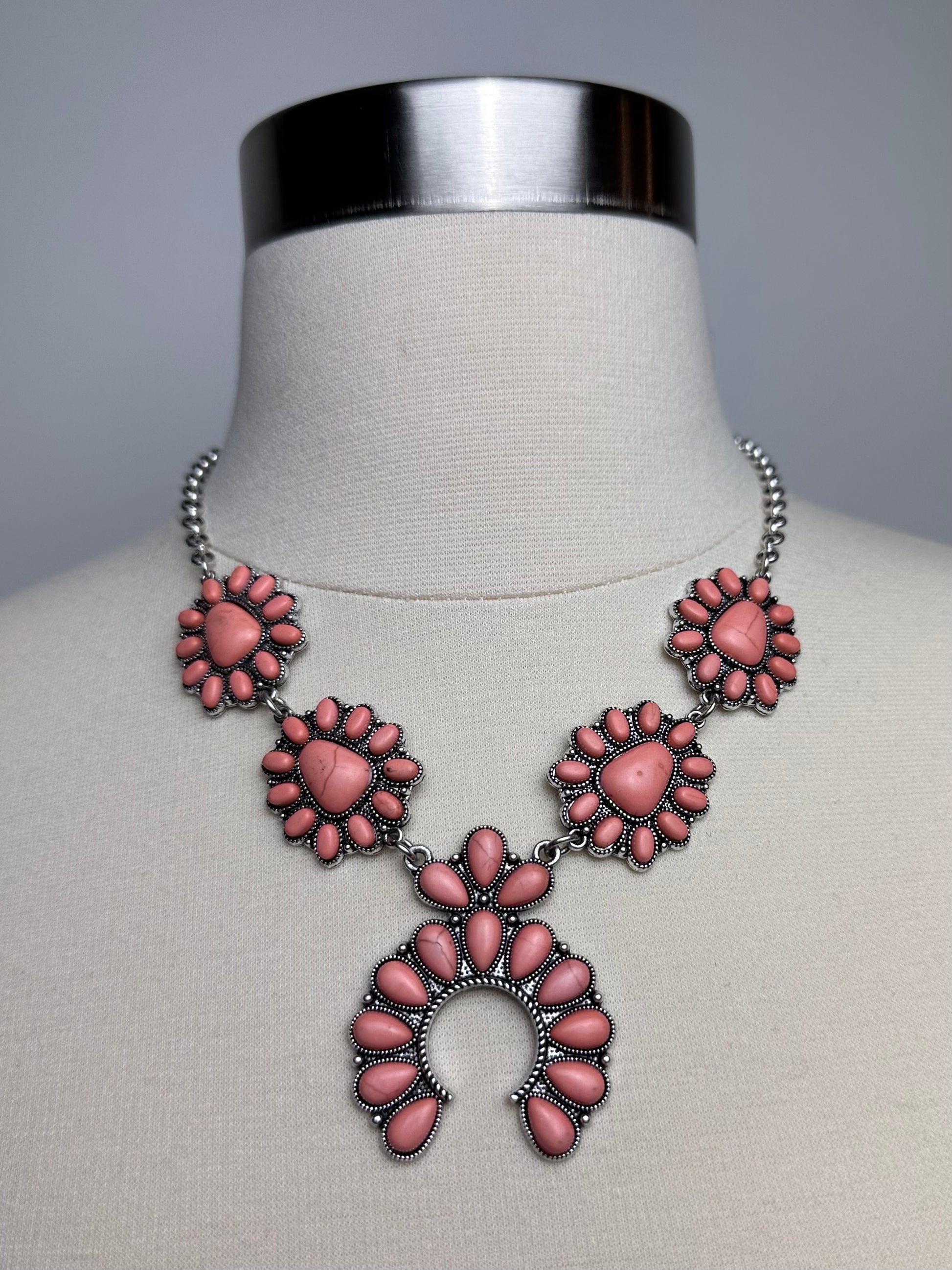 Pink Blossom Necklace and Earring Set