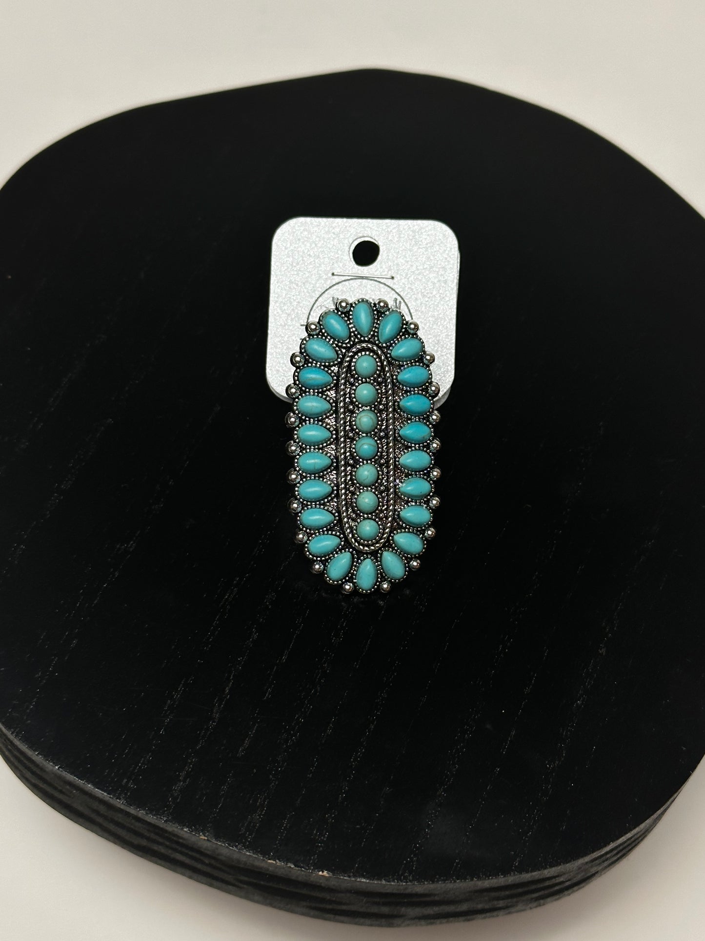 Turquoise Stone Stripe Oval Ring